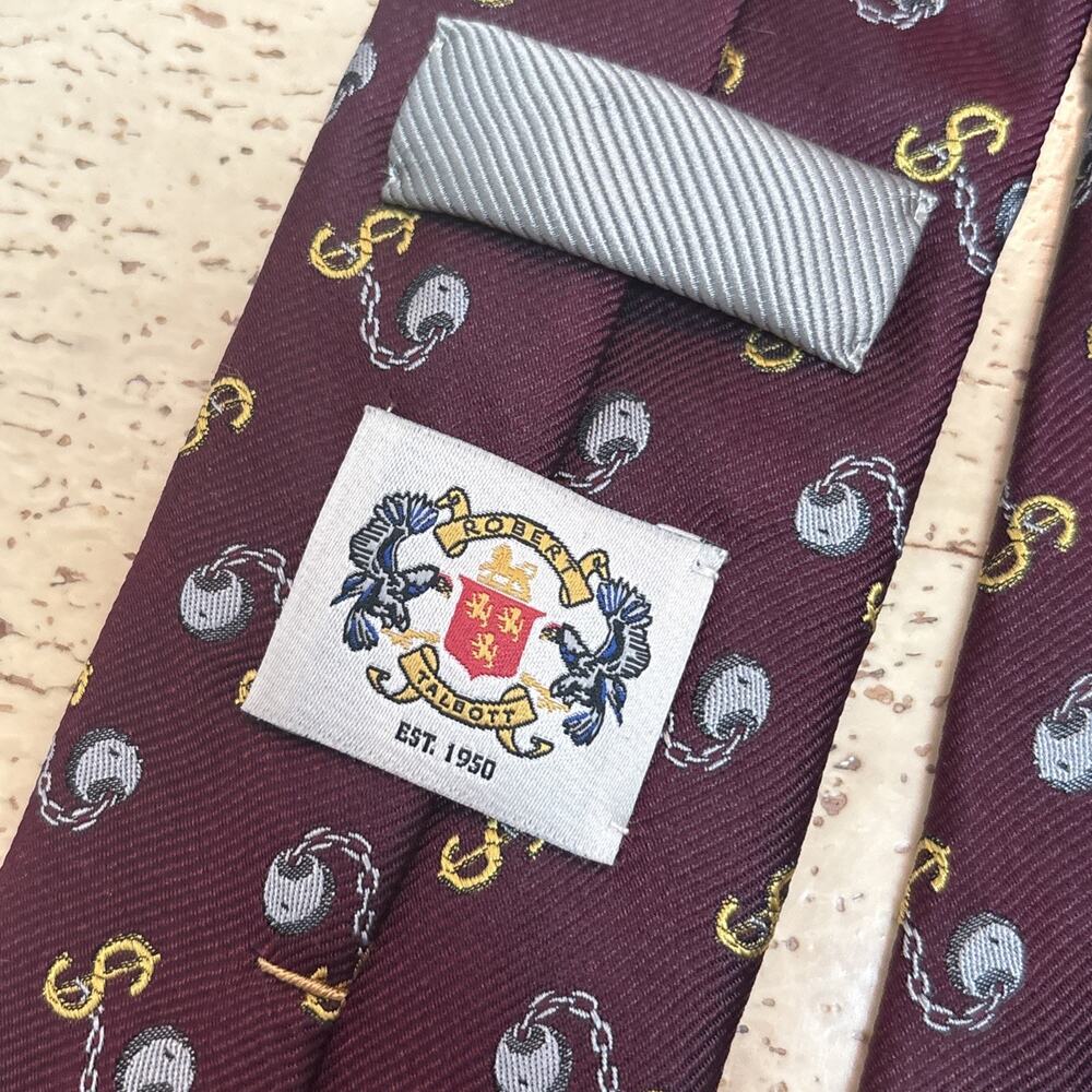 Robert Talbott Monterey Men’s Silk Tie Money Ball & Chain Burgundy Gold Jacquard - Picture 4 of 7